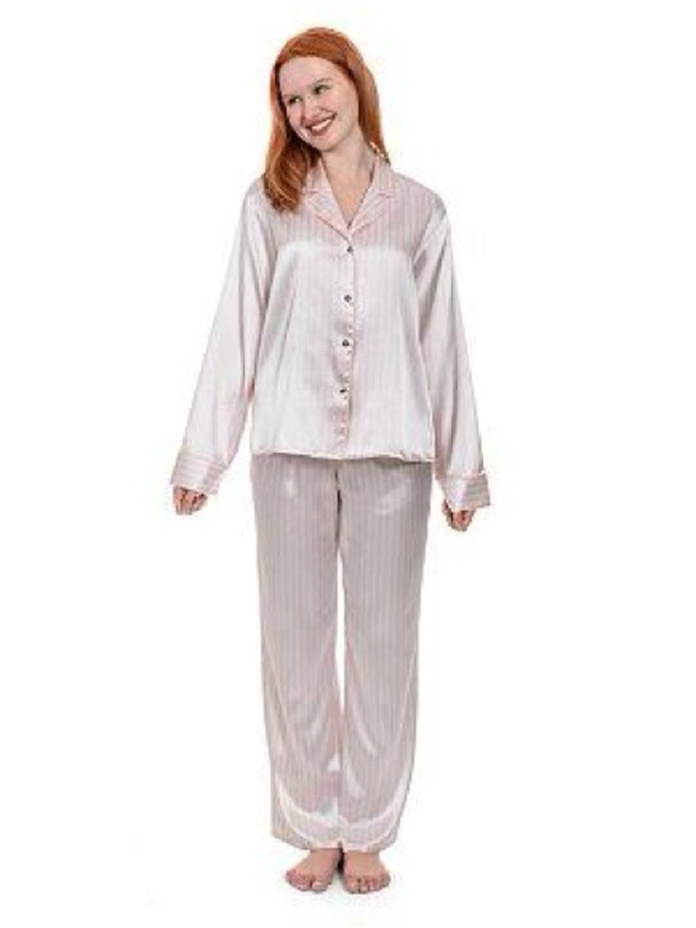 Classic Satin Pajama Set - Light Pink Stripe